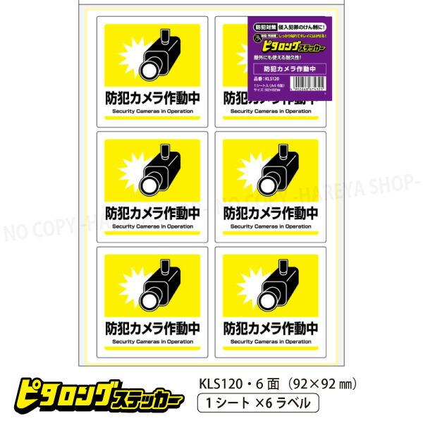 はがせる!ピタロングステッカー 防犯カメラ作動中 強粘再剥離 A4・6面 92×92mm しっかり貼...