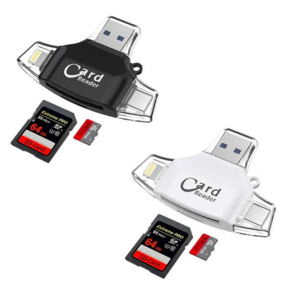 ★スマホもPCも即データ転送 ★【4in1 多機能 SDカードリーダー 】iPhone iPad T...