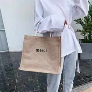 ジュートバッグ 麻バッグ 大きめ トート トートバッグ ジュートバック かごバッグ 麻 エコバッグ 買い物バッグ merci｜hargio