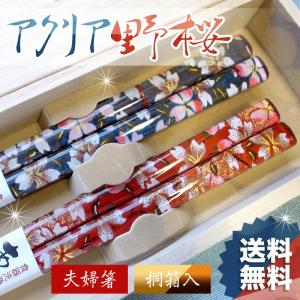 食洗機対応 箸 アクリア野桜 夫婦箸 桐箱入り 桜 さくら 結婚祝い プレゼント 母の日 父の日 実用的 ギフト おしゃれ 誕生日 還暦祝い 退職祝い 両親 めおと箸｜harimaya1150