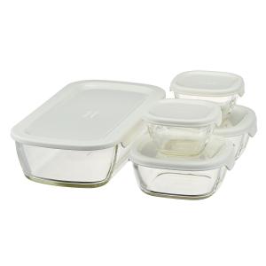 ハリオ スタッキング耐熱ガラスコンテナ+ミニ角小鉢 5個セット HARIO 公式