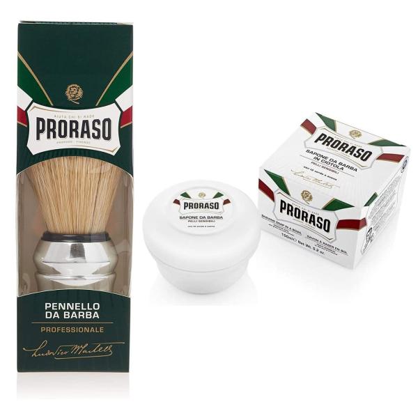 PRORASO (ポロラーソ) シェービングブラシ &amp; シェービングソープ (センシティブ) 泡立て...