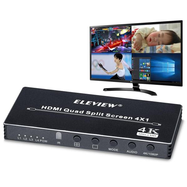 ELEVIEW 4K HDMI 画面分割切替器 マルチビューワー 4入力1出力 4分割表示(PBP)...