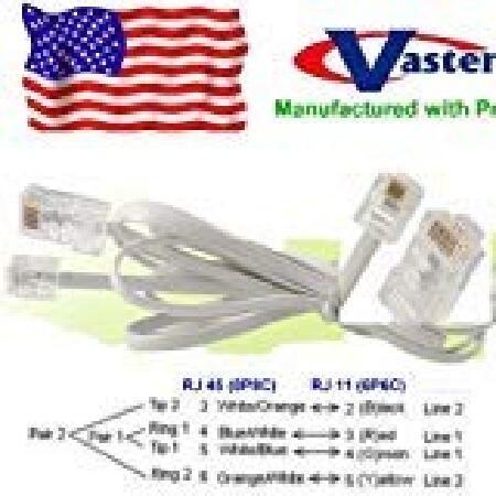 Made In USA電話rj11 6p4 C to rj45 8p8 Cコネクタプラグケーブル、6...