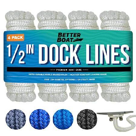 Boat Dock Lines, 1/2 Inch Braided Nylon Rope, 25 f...