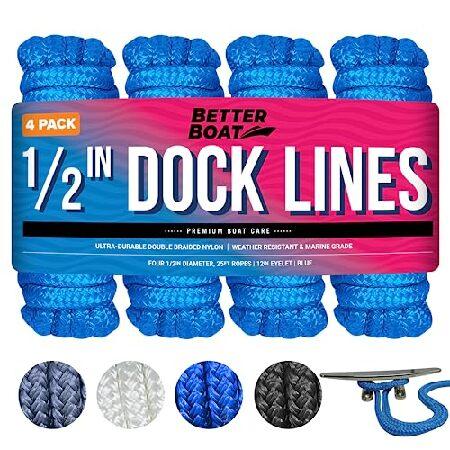 Boat Dock Lines, 1/2 Inch Braided Nylon Rope, 25 f...