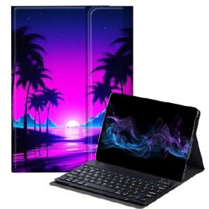 BFDHGQZC Neon Palm Trees Keyboard Case for Samsung Galaxy Tab A8 10.5 Inch 2022 Model (SM-X200/X205/X207),Slim Stand Protective Cover for Sam_並行輸入