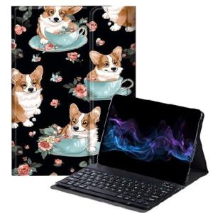 BFDHGQZC Dog and Flowers Keyboard Case for Samsung Galaxy Tab A8 10.5 Inch 2022 Model (SM-X200/X205/X207),Slim Stand Protective Cover for Sam_並行輸入