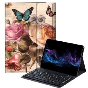BFDHGQZC Butterflies and Roses Keyboard Case for Samsung Galaxy Tab A 10.1 2019 Model SM-T510 / T515 / T517,Slim Stand Protective Cover with _並行輸入
