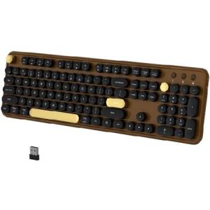 COVEVA Colorful Wireless Bluetooth Keyboard, 2.4G ＆ Dual Bluetooth Multi-Device, Retro Round Keycaps 104 Keys Full-Size for PC Laptop Tablet_並行輸入