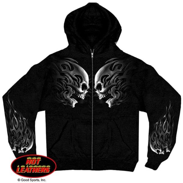 米国直輸入! ホットレザー ヘッドバットスカルズ フーデッド スウェット パーカー! 長袖 HOTL...