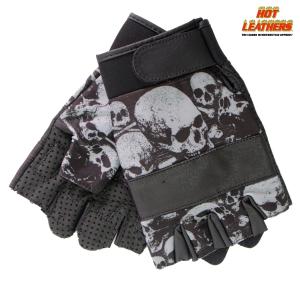 バイク フィンガーレス グローブ Sublimated Leather Over Top Skulls