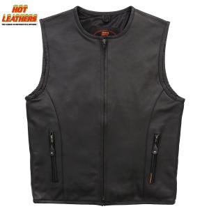 Hot Leathers バイク レザーベスト 本革 牛革 7ポケット Zip and Hot Leathers バイク レザーベスト 本革 牛革 7ポケット Zip and