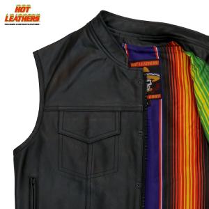 田*夫様  FLASHフードレザーベスト 髑髏ボタン Hot Leathers バイク レザーベスト 本革 牛革 メッシュ裏地 6ポケット