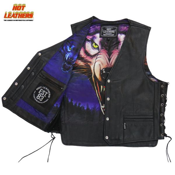 Hot Leathers バイク レザーベスト 本革 牛革 Lone Wolf Liner Vest...