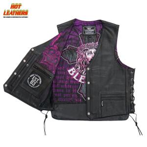 Hot Leathers バイク レザーベスト 本革 牛革 7ポケット Zip and Snap