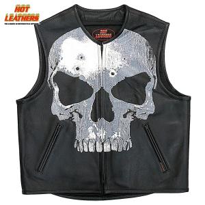 Hot Leathers バイク レザーベスト 本革 牛革 メッシュ裏地 6ポケット