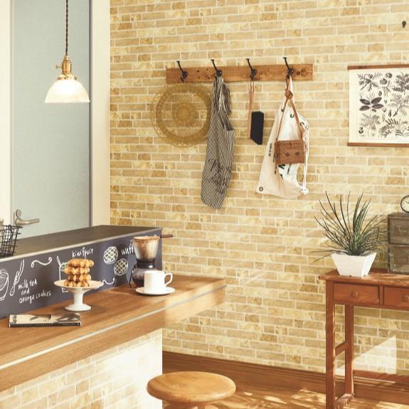 サンゲツ RE55683 生のり付き壁紙 1m単位 タイル・レンガ ライトブラウン ReSERVE ...