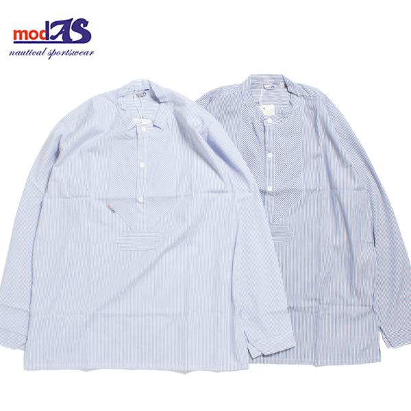 【セール50%OFF】 modAS モダス フィッシャーマンシャツ バンドカラー ストライプ プルオ...