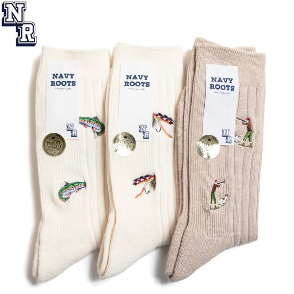 NAVY ROOTS ネイビールーツ EMBROIDERY RIB PILE 刺繍 リブパイルソック...