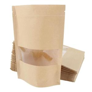 fogman 窓付き ジップ袋 紙袋 30枚セット クラフト紙 自立 チャック ジッパー 包装 (12 x 20cm)｜haru-online