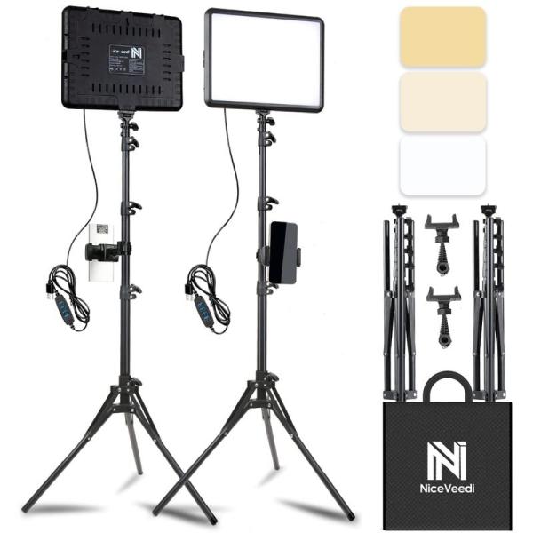 NiceVeedi 2パック撮影用ライト LEDビデオライト 写真スタジオ撮影 2800-6500K...