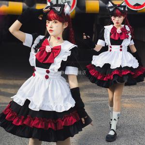メイド服 ワンピース 黒赤 レディース コスプレ 膝丈 エプロン クラシカル ロイヤルメイド ロリータ フリル クラシカル 髪飾り 制服 喫茶店変装 ハロウィン M0109 晴 通販 Yahoo ショッピング