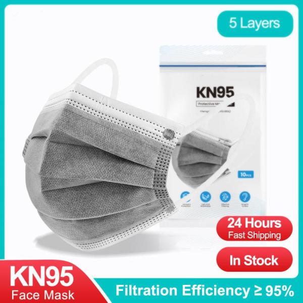マスク 活性炭マスク 5層構造 KN95 防臭マスク グレー プリーツマスク 使い捨てマスク 平ゴム...