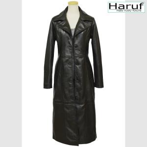 【アウトレットセール】本革 レザーコート チェスターコート ロングコート レザージャケット 革ジャン レディース ラムレザー ブラック 黒 LLサイズ NO2202