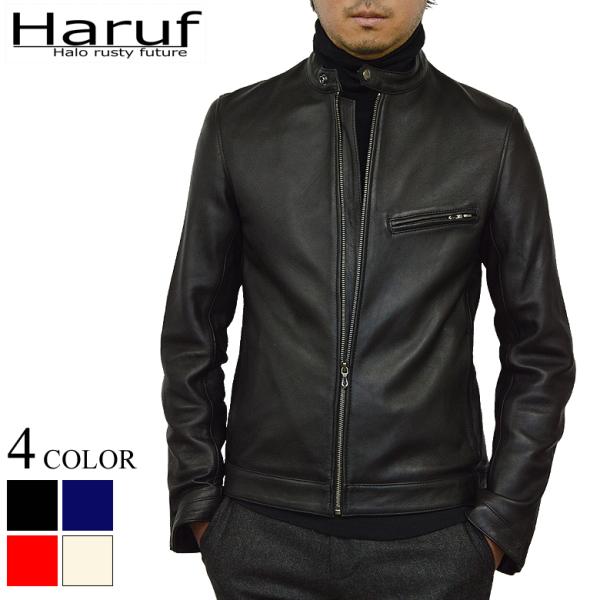 Haruf レザージャケット シングルライダースジャケット 革ジャン メンズ 本革 ラムレザー シン...