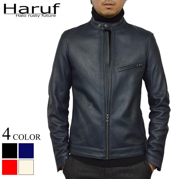 Haruf レザージャケット シングルライダースジャケット 革ジャン メンズ 本革 ラムレザー シン...