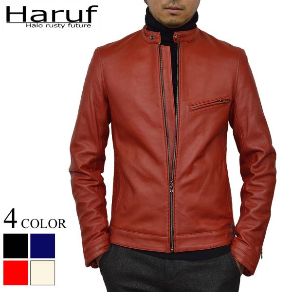 Haruf レザージャケット シングルライダースジャケット 革ジャン メンズ 本革 ラムレザー シン...