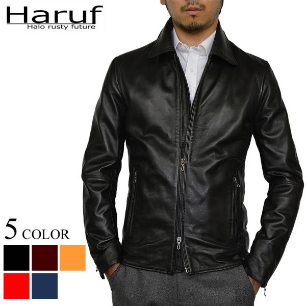 革ジャン レザージャケット メンズ 本革 衿付き ライダース 羊革 シングル ブラック黒 シンプル ...