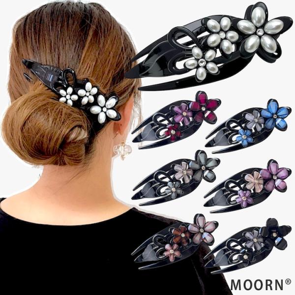 ヘアクリップ 大きめ サイド バンスクリップ 花 大人 ストーン パール お洒落 爆買