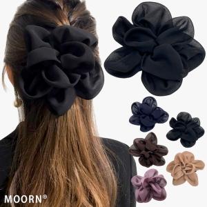 バレッタ 大きめ ヘアクリップ シフォン 花 リボン シンプル 髪留め レディース 大きい