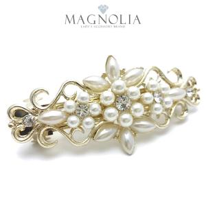 バレッタ　パール　結婚式　ヘアアクセサリー　お呼ばれ　フォーマル　リーフ　髪留め
