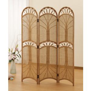 東京ラタン 天然籐スクリーン4連 折り畳みパーテーション 衝立 木製