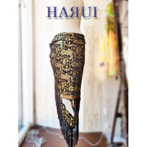 新入荷 ベリーダンス  ヒップスカーフ 金 黒 ペイズリー柄