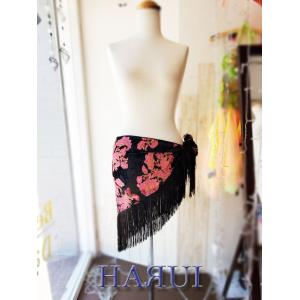 新入荷 ベリーダンス 花柄 ヒップスカーフ フリンジ加工