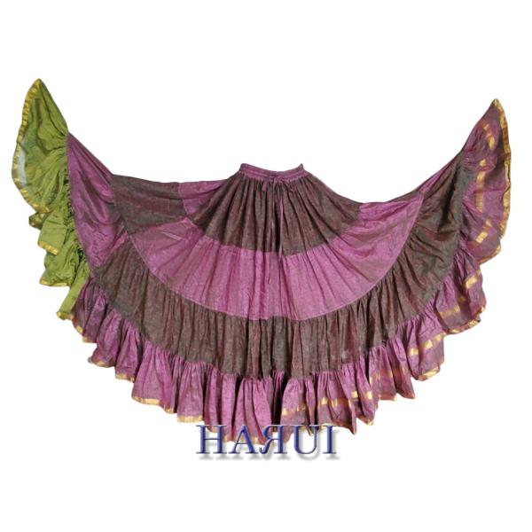 新入荷 インド製 ベリーダンス 25ヤード シルク ジプシー スカート ピンク グリーン 紫