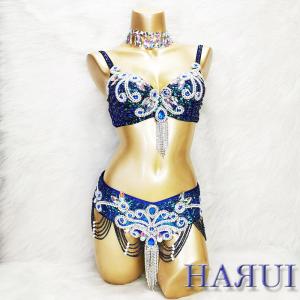 しずく形 ビーズ ベリーダンス 衣装 ブラ ベルト セット 青 : Costume