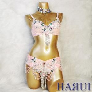 ベリーダンス 衣装 ブラ ベルト パール しずく 上下2点