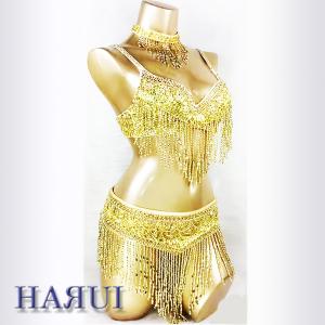 ベリーダンス 衣装 ゴールドビーズ ブラ ベルト 2点セット ゴールド