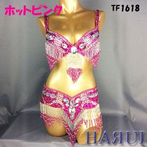 ベリーダンス 衣装 ブラ ベルト パール しずく 上下2点 セット 紫