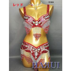 しずく形 ビーズ ブラ ベルト 上下2点セット 赤
