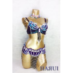 ベリーダンス 衣装 ブラ ベルト パール しずく 上下2点 セット