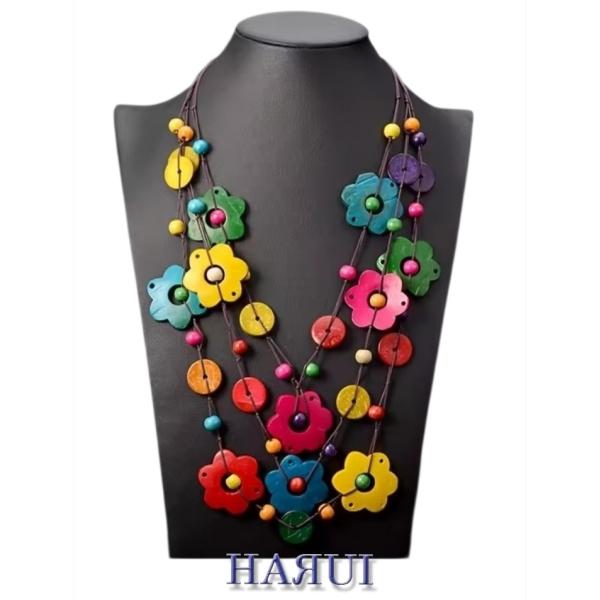 新入荷 木製 ウッドビーズ アクセサリー 花飾り ベリーダンス ジプシー ボヘミアン ココナッツシェ...