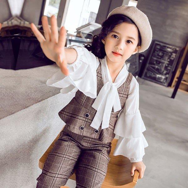 子供スーツ フォーマル 女子 子供服 セットアップ キッズ おしゃれ 長袖 春秋 3点セット ブラウ...