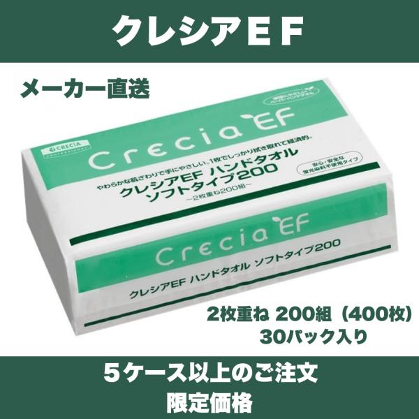 ［※事業者限定※まとめ買い専用特価：数量5以上］クレシアEF ハンドタオル ソフトタイプ200 2枚...