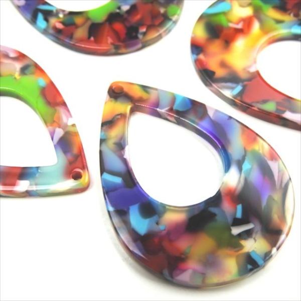 アクリルパーツ しずく くり抜き 4個セット 48mm 04 レインボー マーブル プレート チャー...